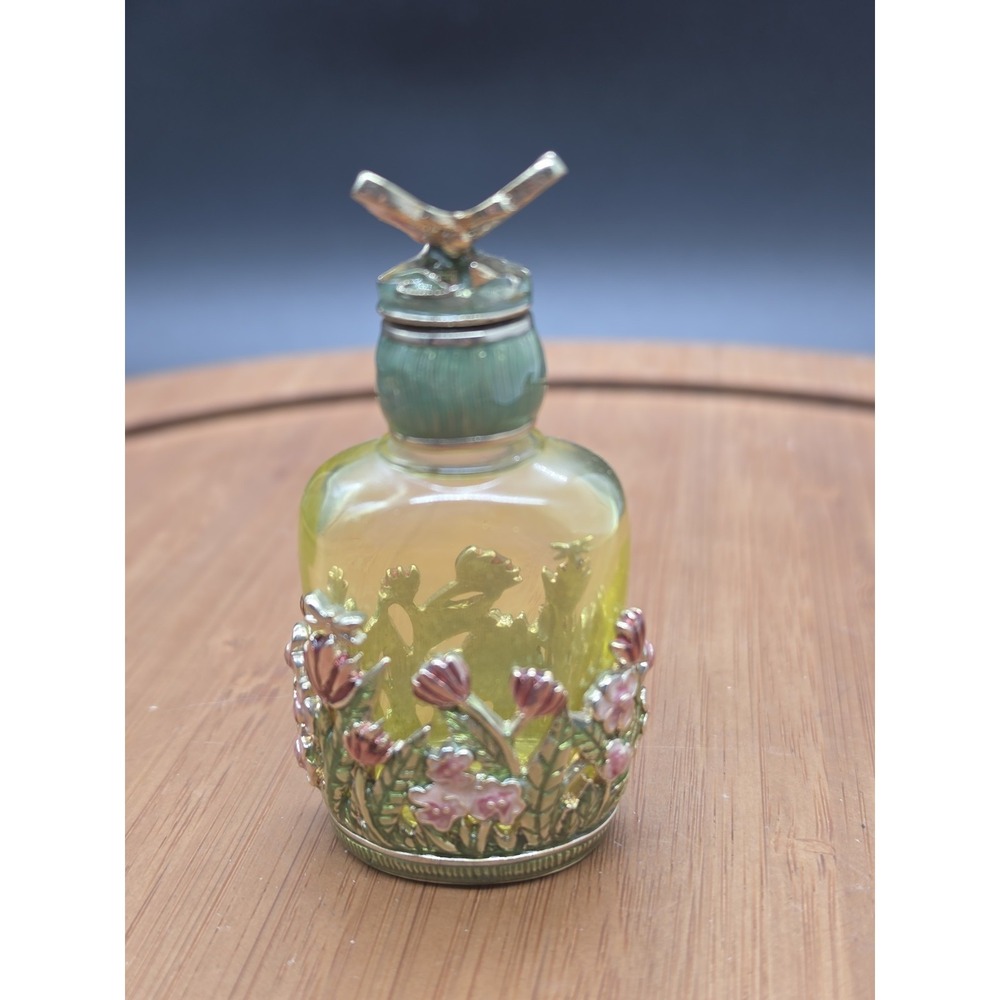 MONET Perfume Bottle Enamel Glass with Butterfly Flowers Dragonfly Cloisonne